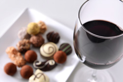Wine glass with chocolates
